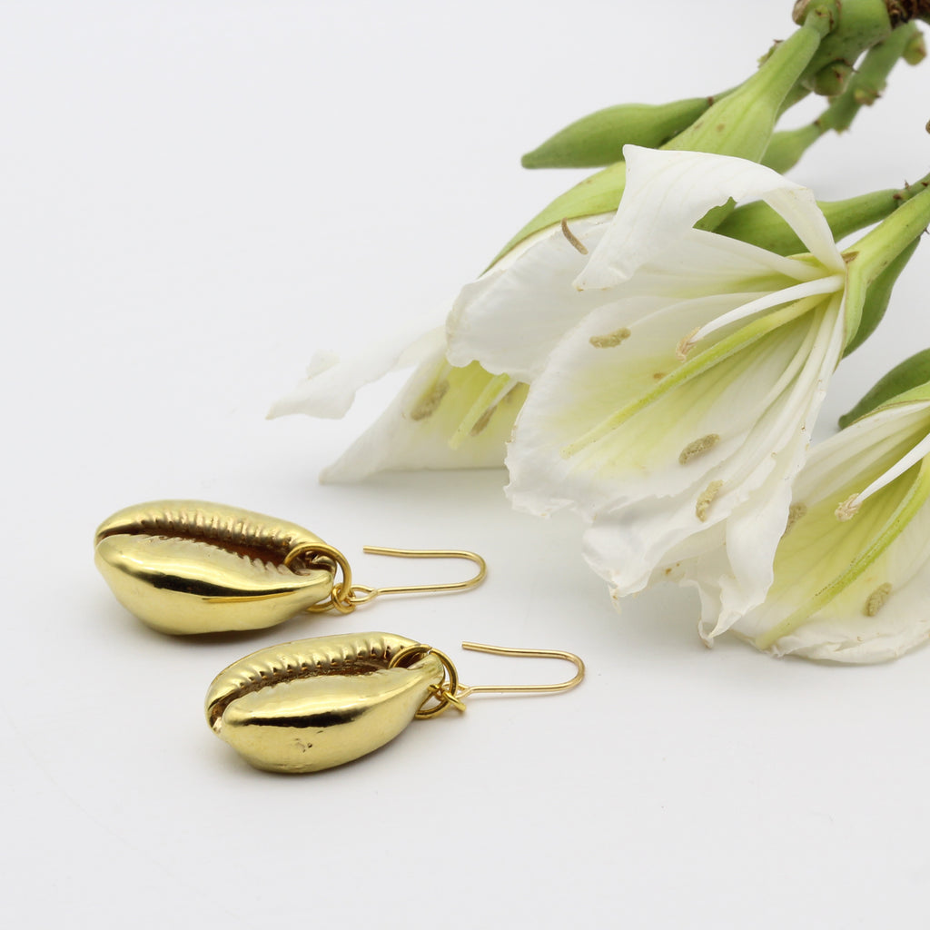 Gold Cowrie shell earrings