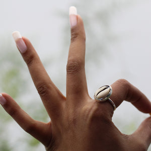 Raw Cowrie silver dipped Ring