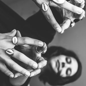 Raw Cowrie silver dipped Ring