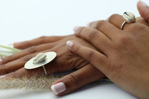 Raw Cowrie silver dipped Ring